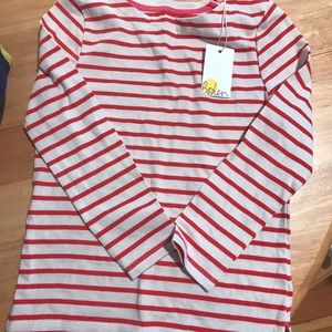 NWT Mini Boden Long Sleeve Shirt, 6-7Y, Red/White Strip